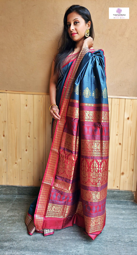 AMAR TUMI - MAROON & GREY - BOMKAI SILK