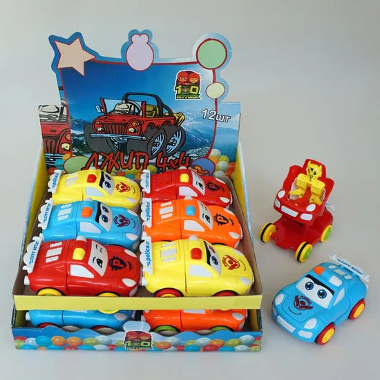 Deformation Cartoon Car Toy with Candy – Friction Powered Surprise Toy