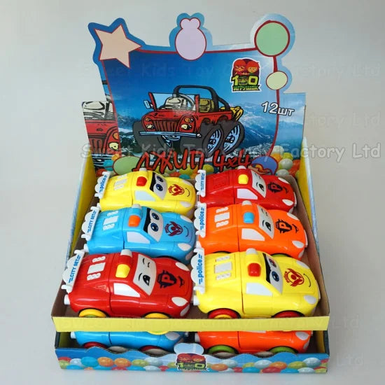 Deformation Cartoon Car Toy with Candy – Friction Powered Surprise Toy
